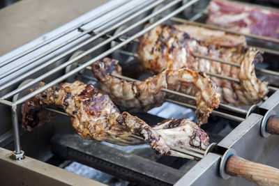 Close-up of seafood on barbecue grill