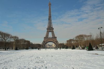 View of communications tower in winter