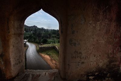 View of bridge through tunnel