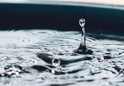 Close-up of drop falling on water surface