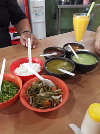 High angle view of food on table