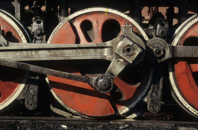 Close-up of old train wheel