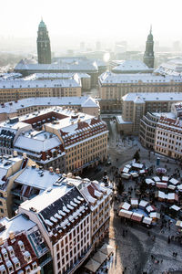 High angle view of buildings in city