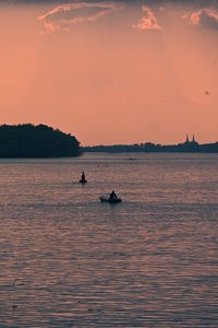 Scenic view of danube river against sky during sunset