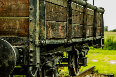 Close-up of train on field