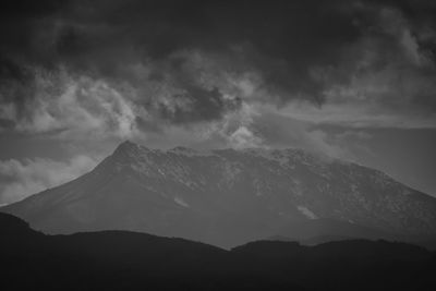 Scenic view of silhouette mountains against sky