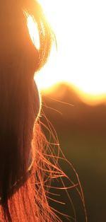 Woman standing on field at sunset