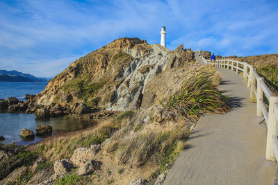 Panoramic shot of rocks on shore against sky