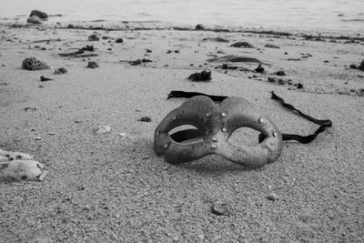 High angle view of text on beach