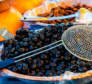 High angle view of fruits on table at market stall