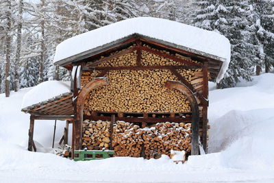 Built structure on snow covered field