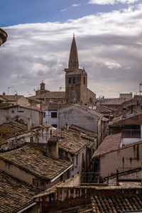 High angle view of bell tower in city