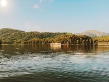 Scenic view of lake against clear sky