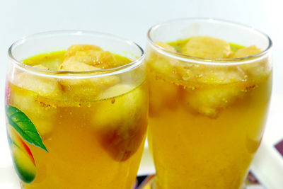 Close-up of drink on glass table