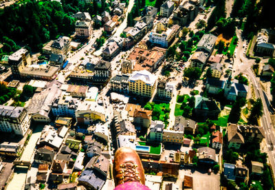 High angle view of cityscape while parascending