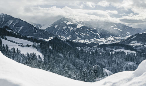 Scenic view of snowcapped mountains against sky