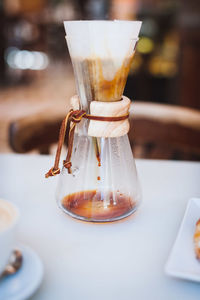 High angle view of coffee filter on table