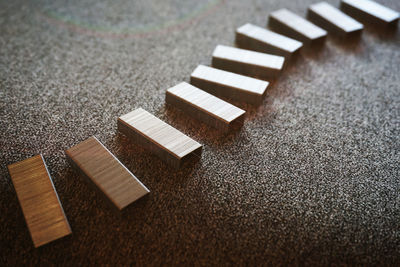 High angle view of stapler pins on table