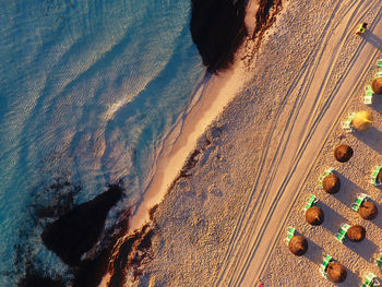 Aerial view of beach at sunset