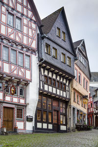 Street with half-timbered houses in limburg old town, germany