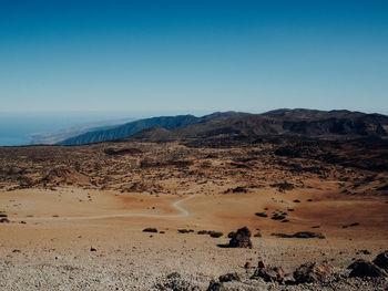 Scenic view of desert against clear sky