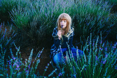 Young woman on field