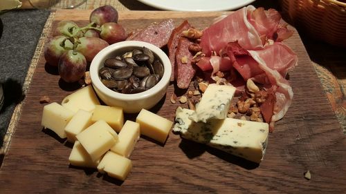 Close up of food on wooden table
