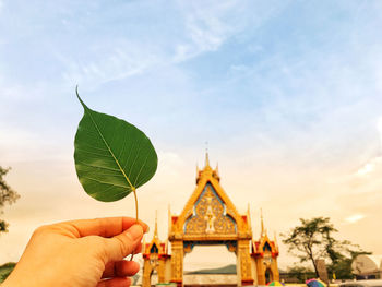 Person holding umbrella against sky