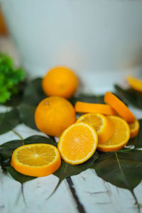 Close-up of lemon slices on table