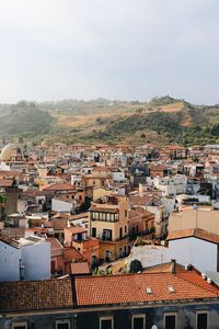 High angle view of townscape against sky