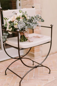 Close-up of white rose on table