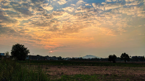 Scenic view of field against sky during sunset