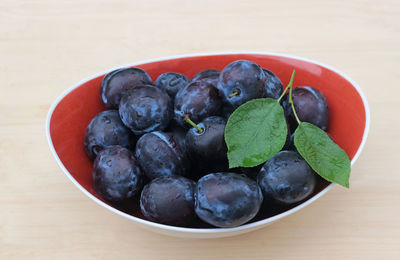 High angle view of fruits in bowl on table