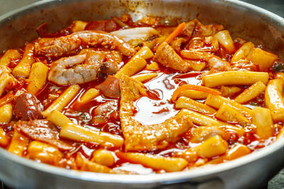 High angle view of noodles in bowl