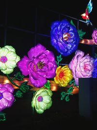 Close-up of illuminated purple flowers