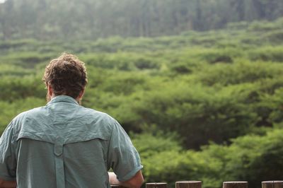 Rear view of man standing at observation point