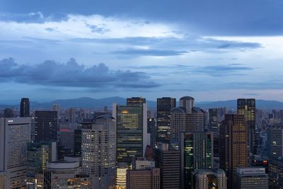 High angle view of buildings against sky