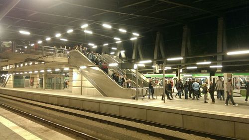 Railroad station platform at night