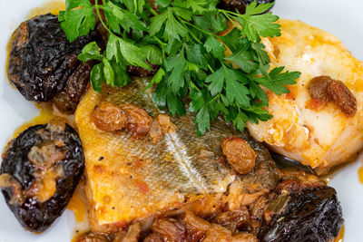 High angle view of fish served in plate