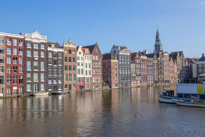 Buildings in city against clear sky