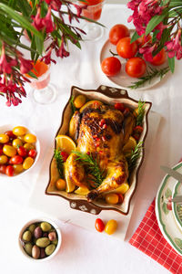 Baked chicken in the oven, homemade summer lunch.