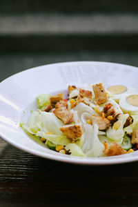 Close-up of food in plate on table