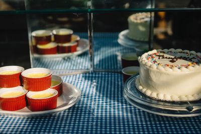 High angle view of dessert on table