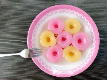 High angle view of breakfast served on table