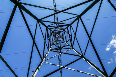 Low angle view of electricity pylon against sky