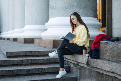 Study tips for back to school, habits of successful students. outdoor portrait of student girl with