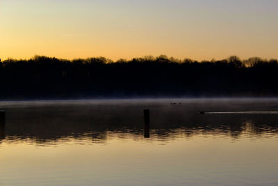 Scenic view of lake against sky during sunset