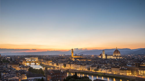 View of cityscape against sky during sunset