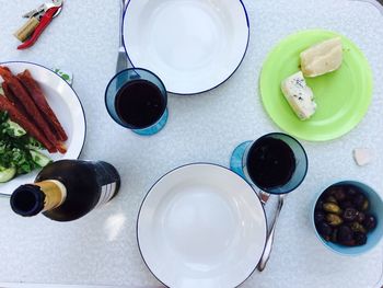 High angle view of food on table