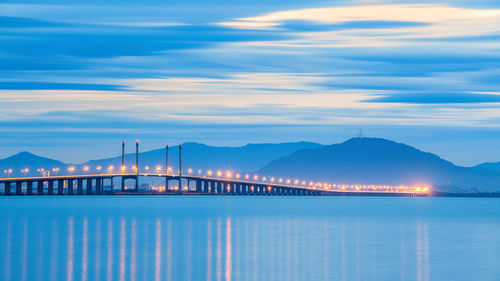 View of suspension bridge at night